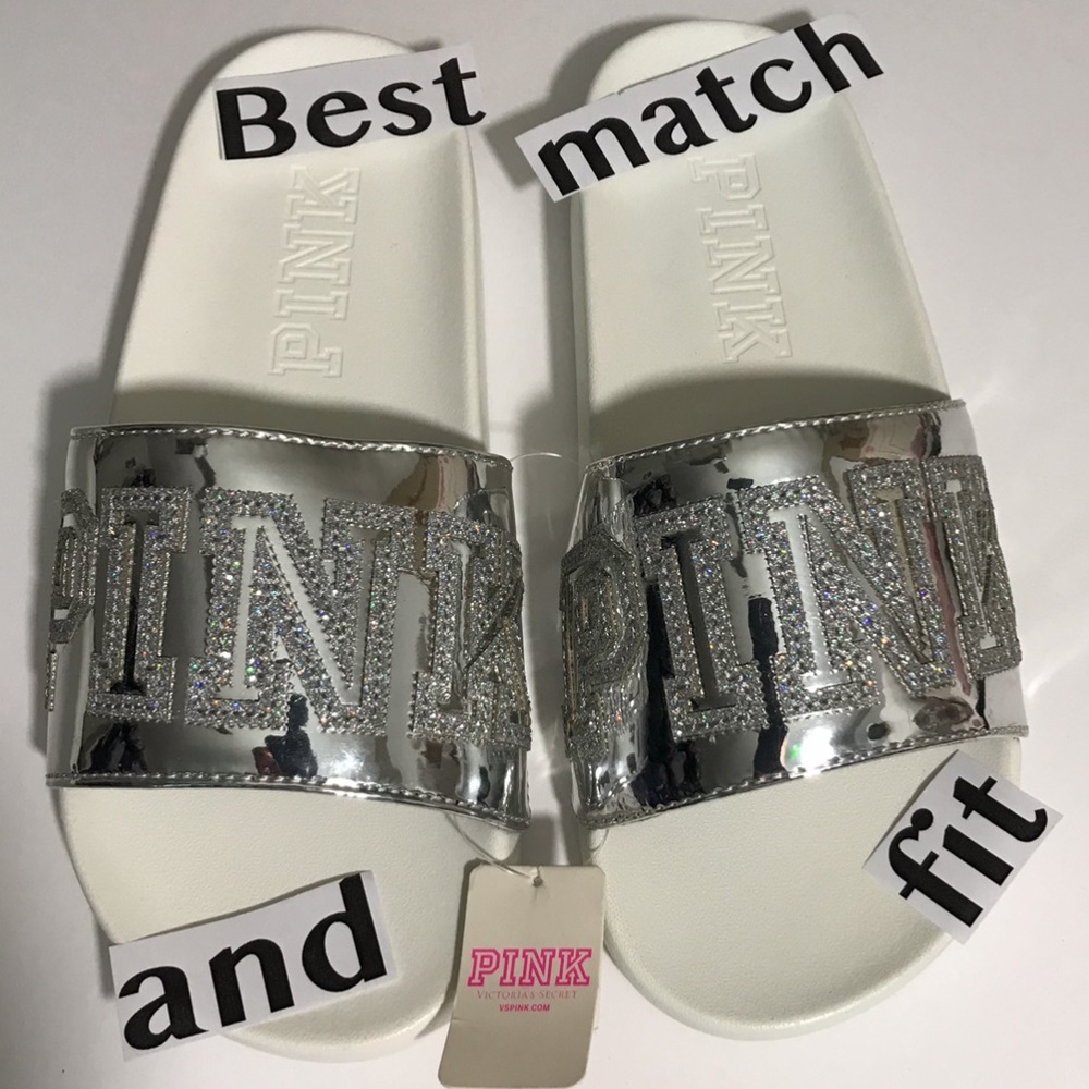 RARE PINK Victoria’s Secret M LOGO SLIDES CRYSTALS